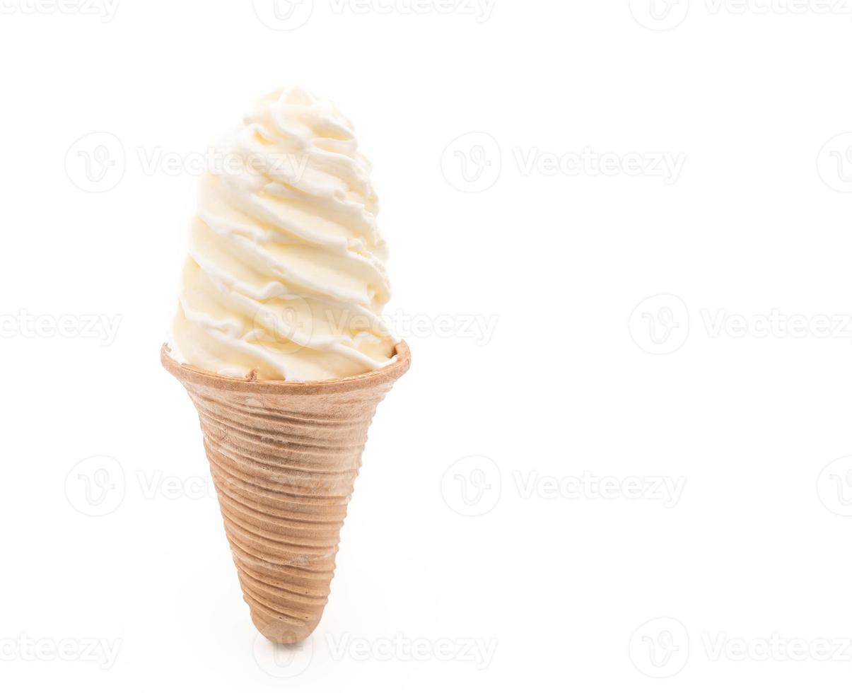 Vanilla ice cream cone on white background photo