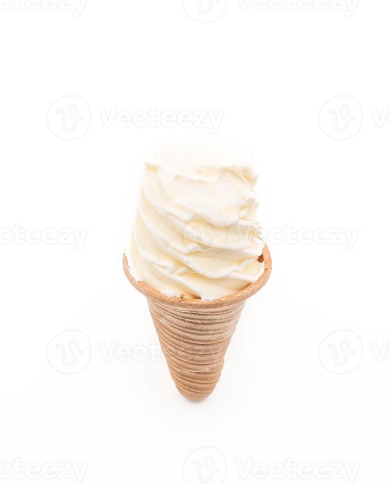 Vanilla ice cream cone on white background photo