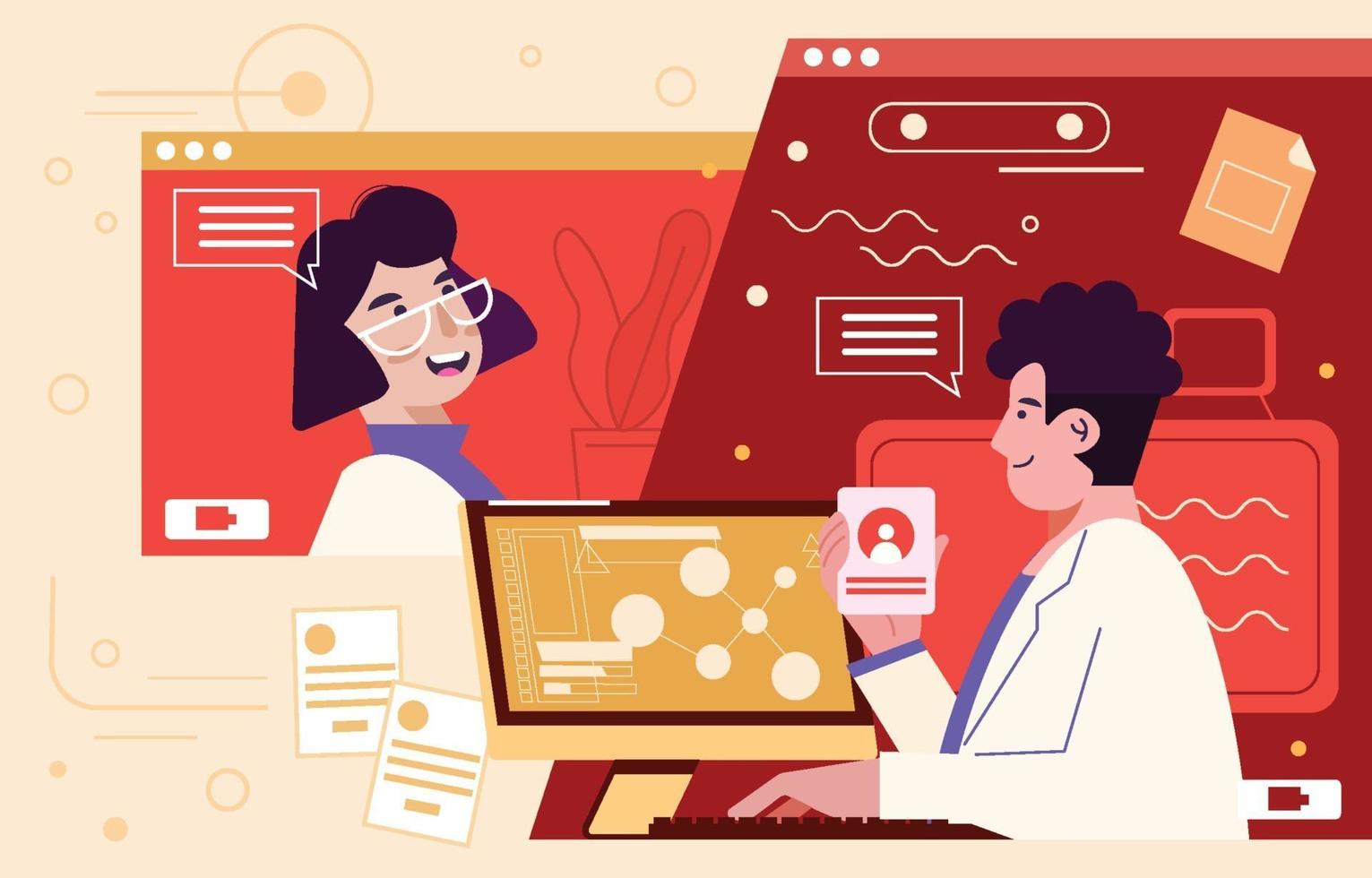 Doctors Video Call and Teleconsultation Concept vector