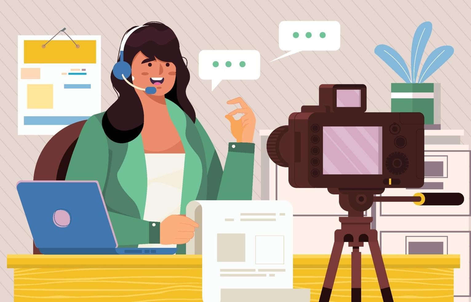 Woman Podcaster Record Video Podcast Concept vector