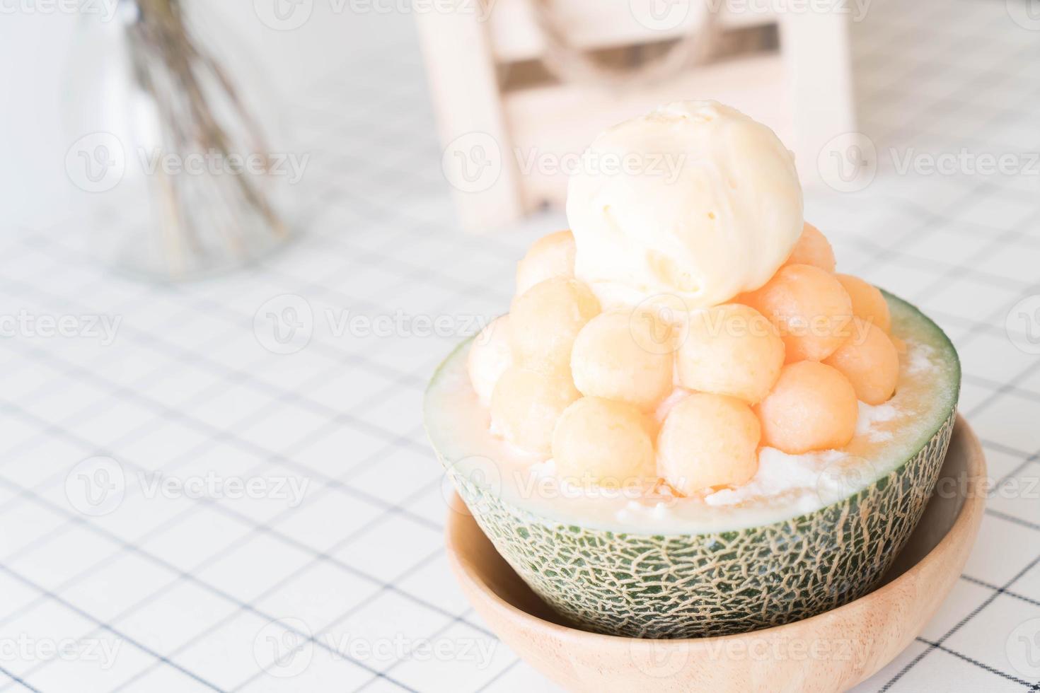 Ice melon Bingsu, famous Korean ice cream on table photo