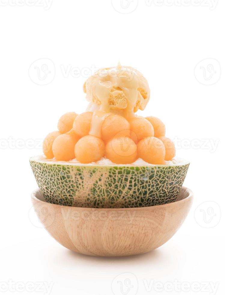 Ice melon Bingsu, famous Korean ice cream on white background photo