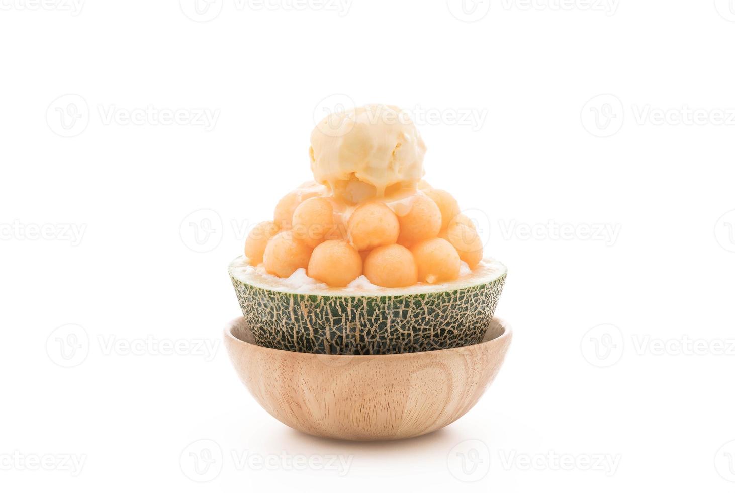 Ice melon Bingsu, famous Korean ice cream on white background photo