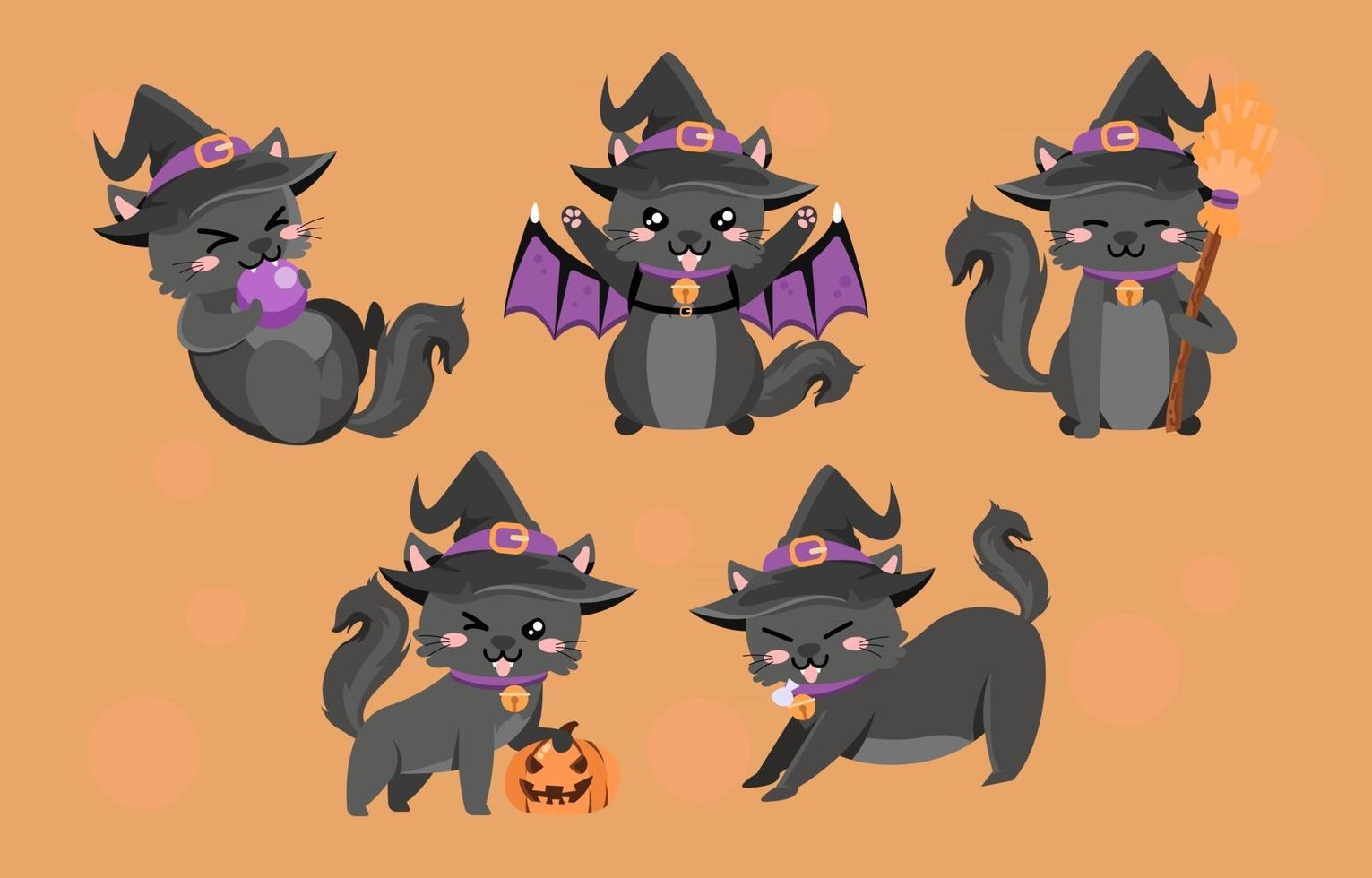 lindos personajes de gatos disfrazados de halloween vector