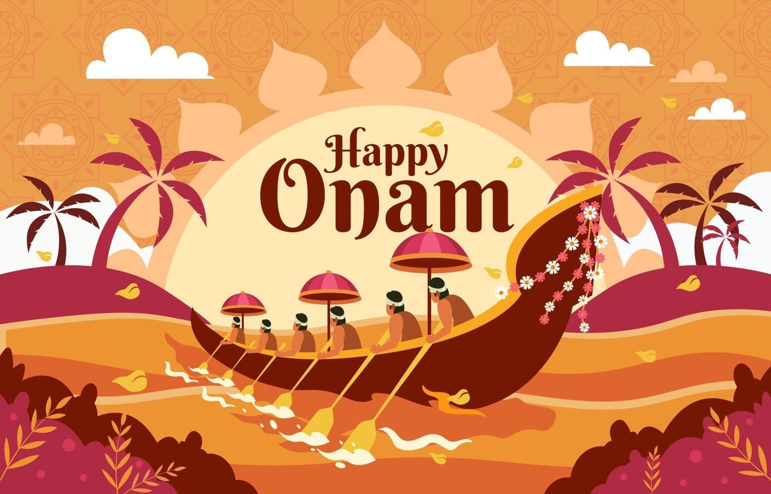 Happy Onam with Boat vector