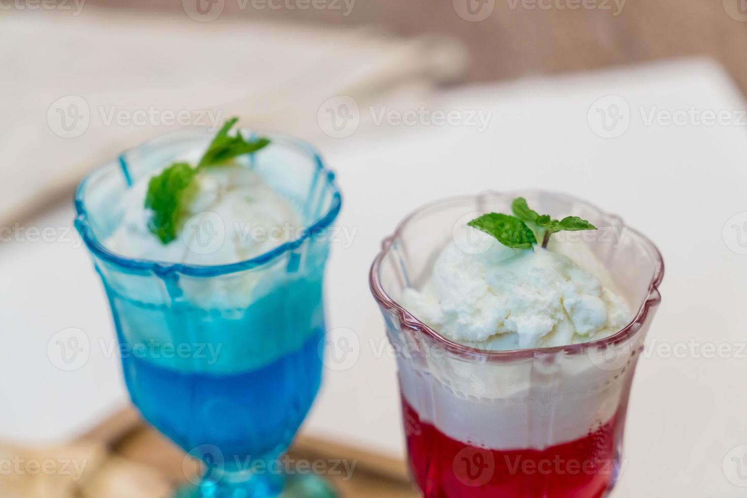 Glass of coconut ice cream with jelly photo