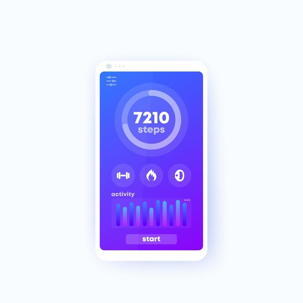 Fitness app mobile ui design on phone screen vector