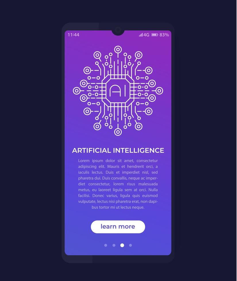 Artificial intelligence, AI in mobile app, ui design vector