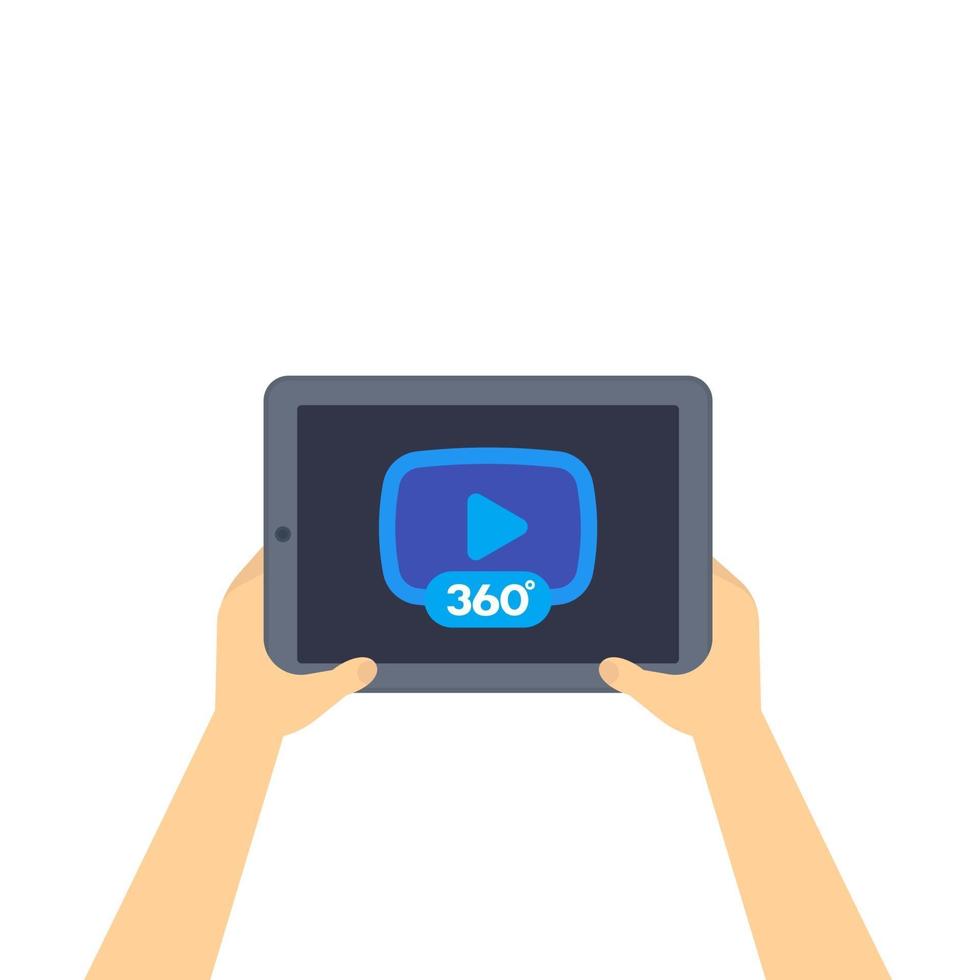 360 degrees video player icon on tablet screen vector