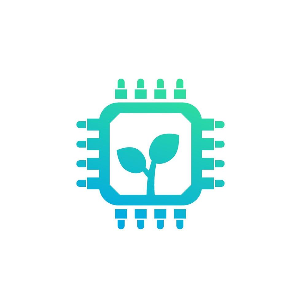 green technology icon with chipset and plant vector