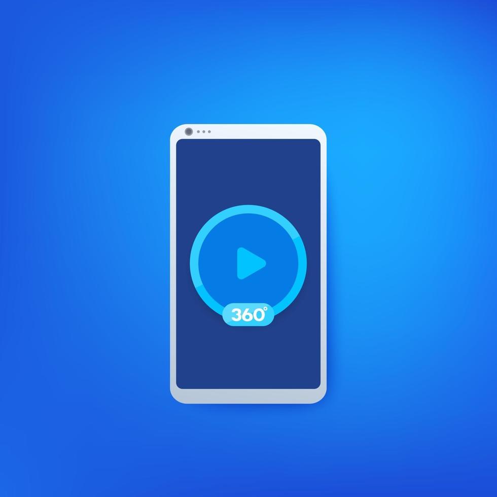 Icono de reproductor de video de 360 grados en la pantalla del móvil vector