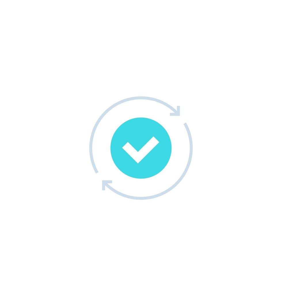 exchange, convertation completed icon with checkmark and arrows vector