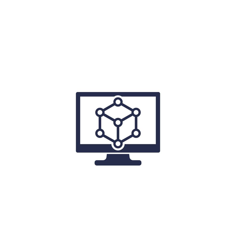 cubic structure on computer screen icon on white vector