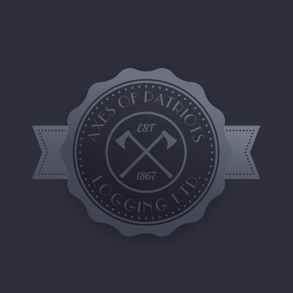 Logging, lumber company vector logo with lumberjacks axes