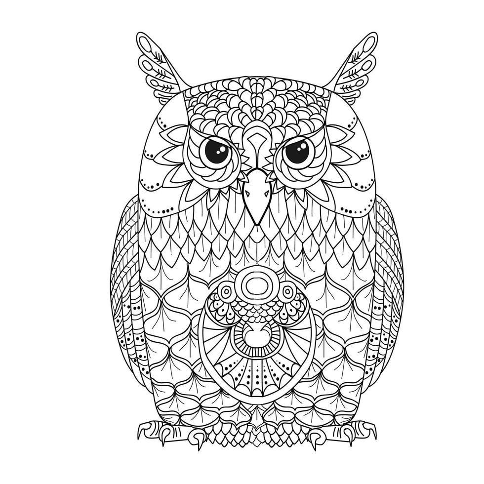 Line art. Abstract image of an monochrome owl. Coloring book vector