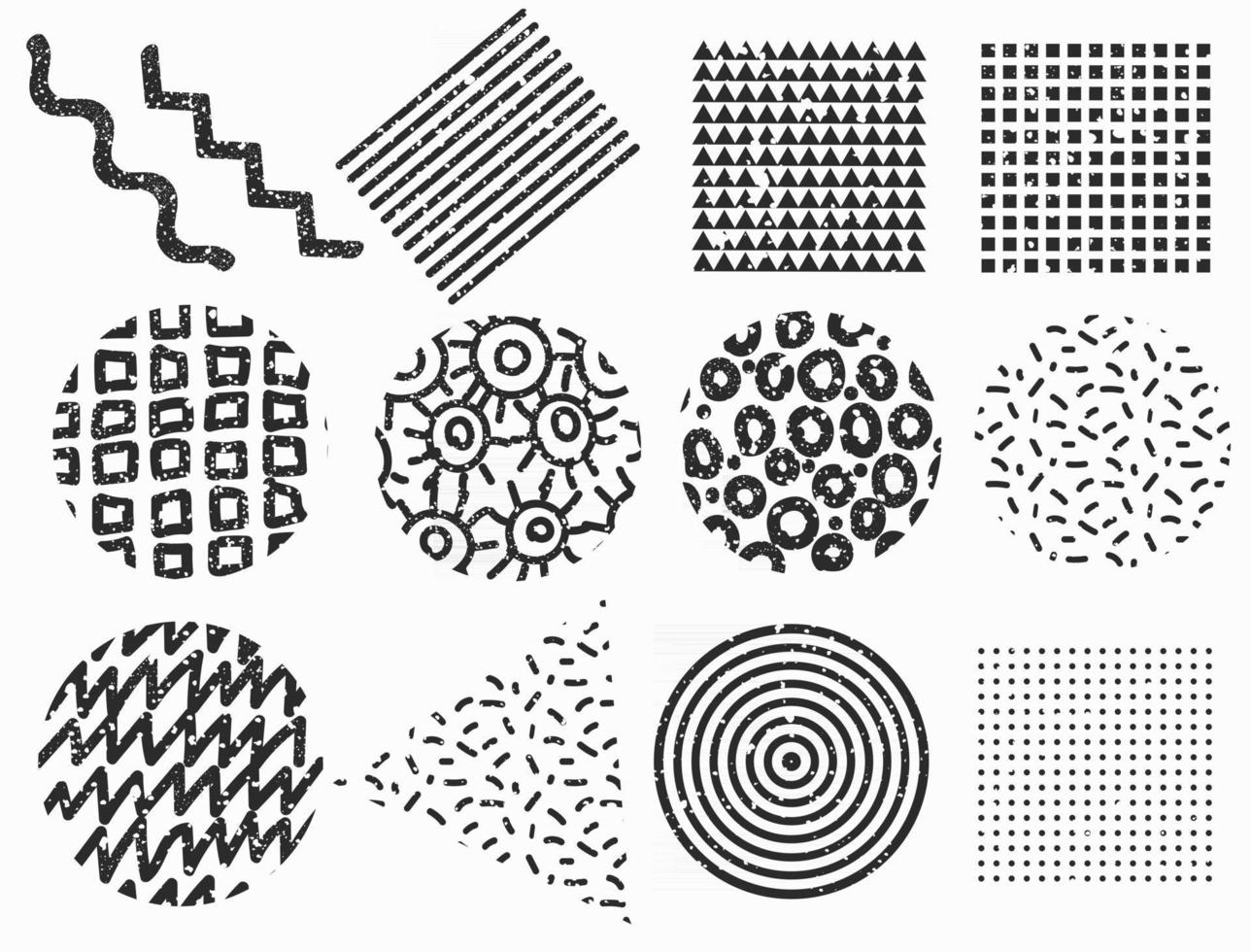 Set of memphis geometric shapes. Textured vector elements