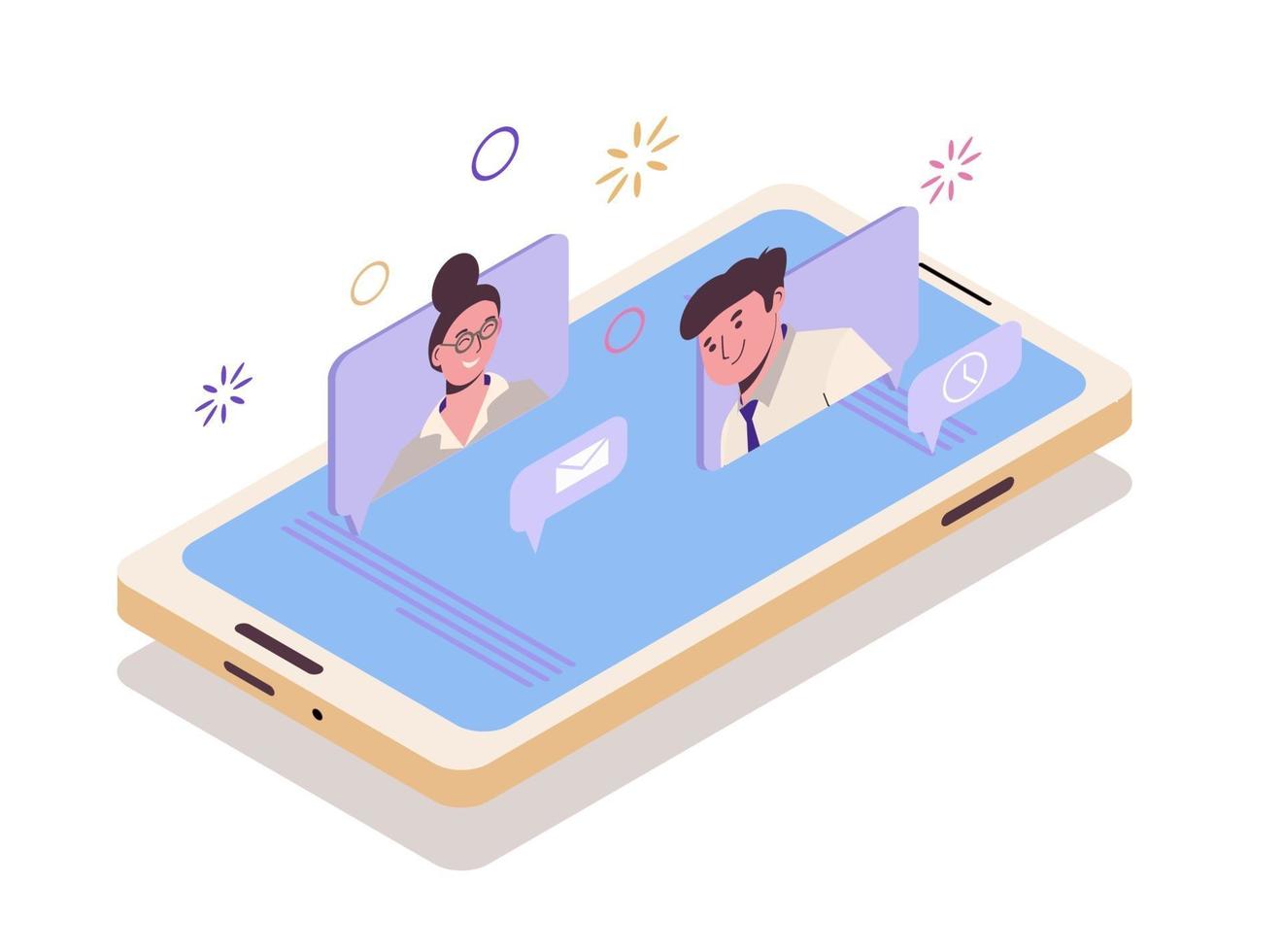 Modern flat isometric concept illustration. Communication by phone. vector