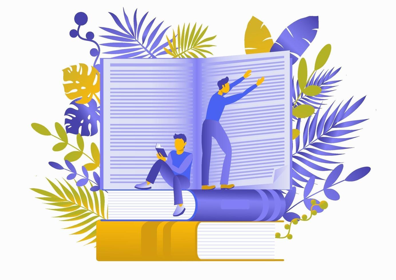 Conceptual flat illustration about reading books. vector