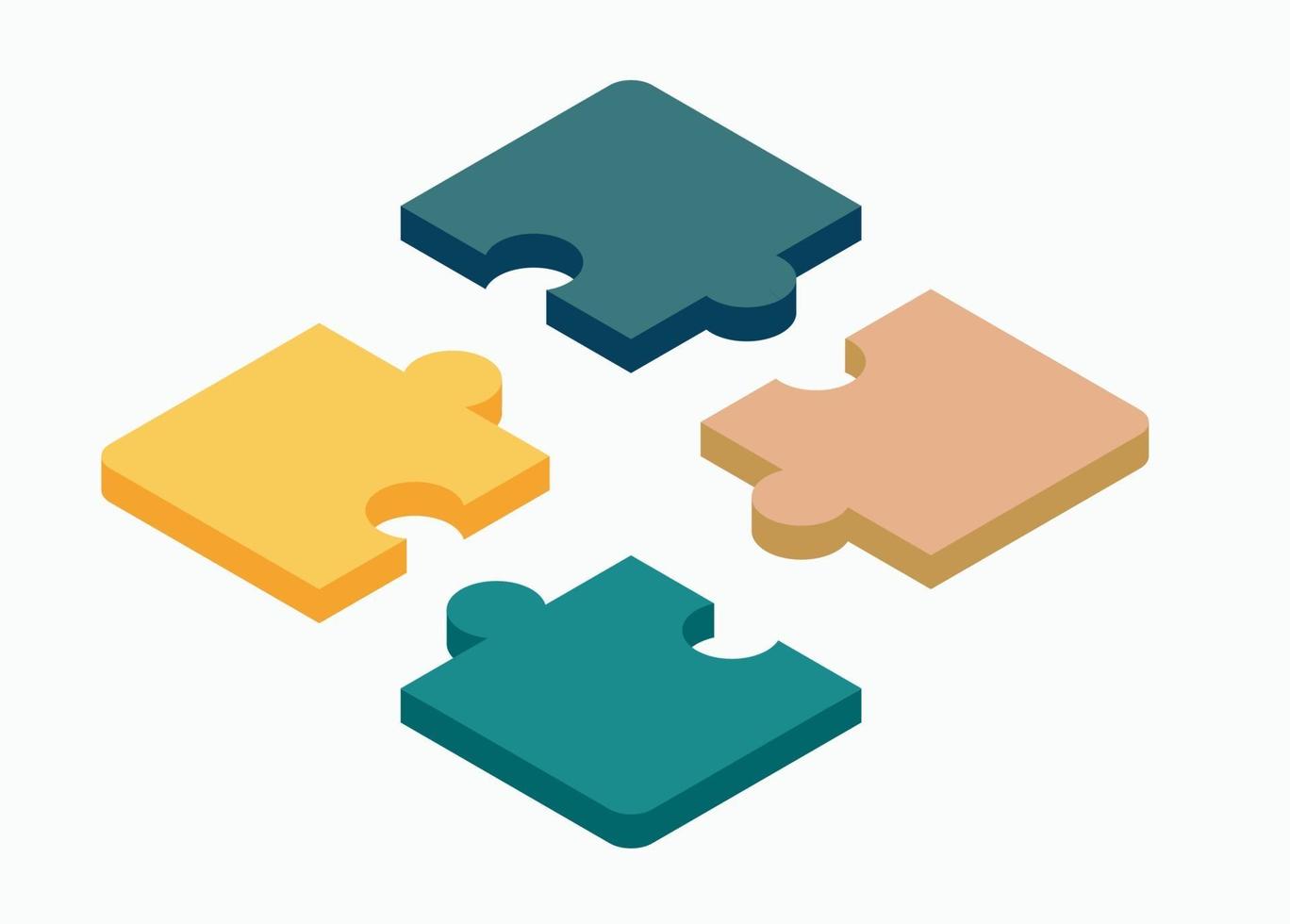 Isometric puzzle of four piece flat illustration. vector