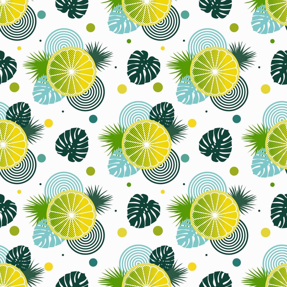 patrón sin fisuras con limones y hojas de plantas tropicales vector