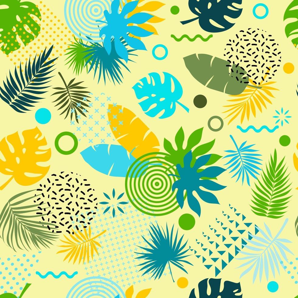 Seamless pattern with tropical leaves of plants. Flat style. vector