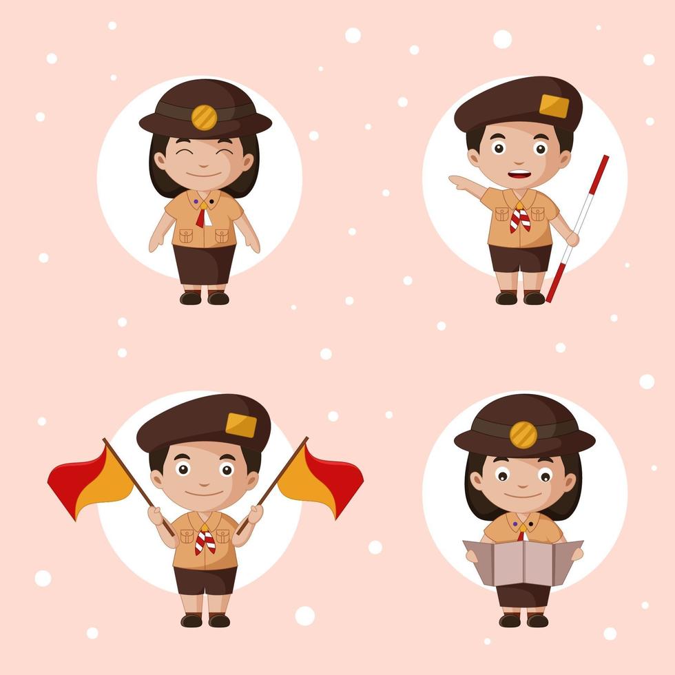 Cute Pramuka Cartoon Set vector