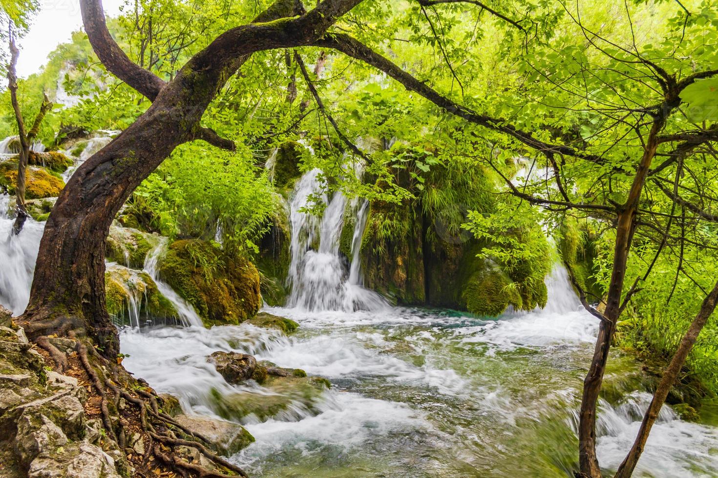Plitvice Lakes National Park waterfall turquoise green water Croatia. photo