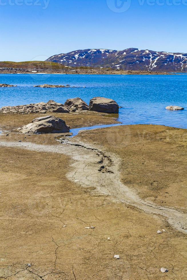 Vavatn lake panorama landscape boulders mountains Hemsedal Norway. photo