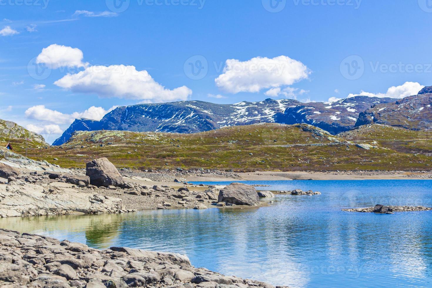 Vavatn lake panorama landscape boulders mountains Hemsedal Norway. photo