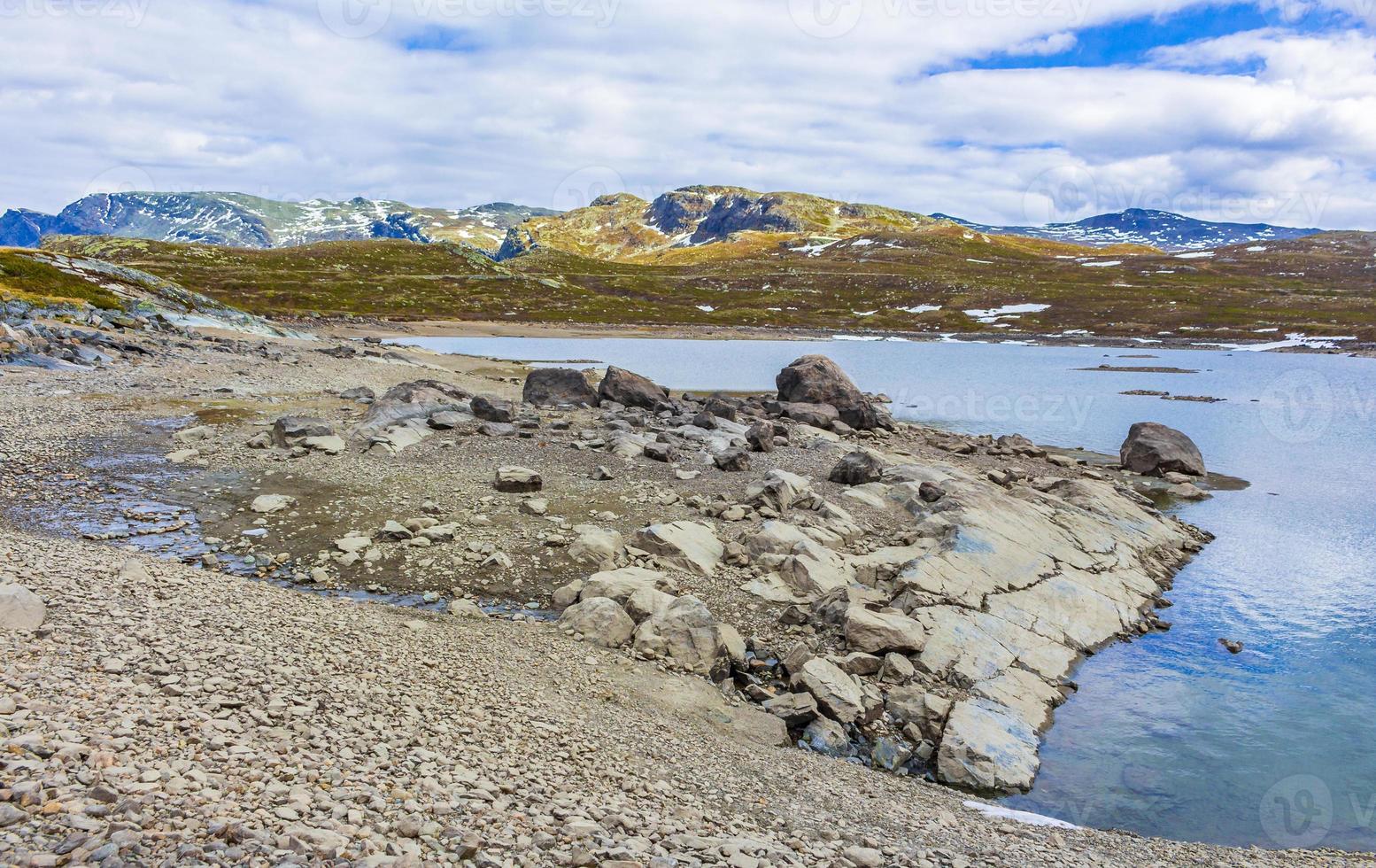 Vavatn lake panorama landscape boulders mountains Hemsedal Norway. photo