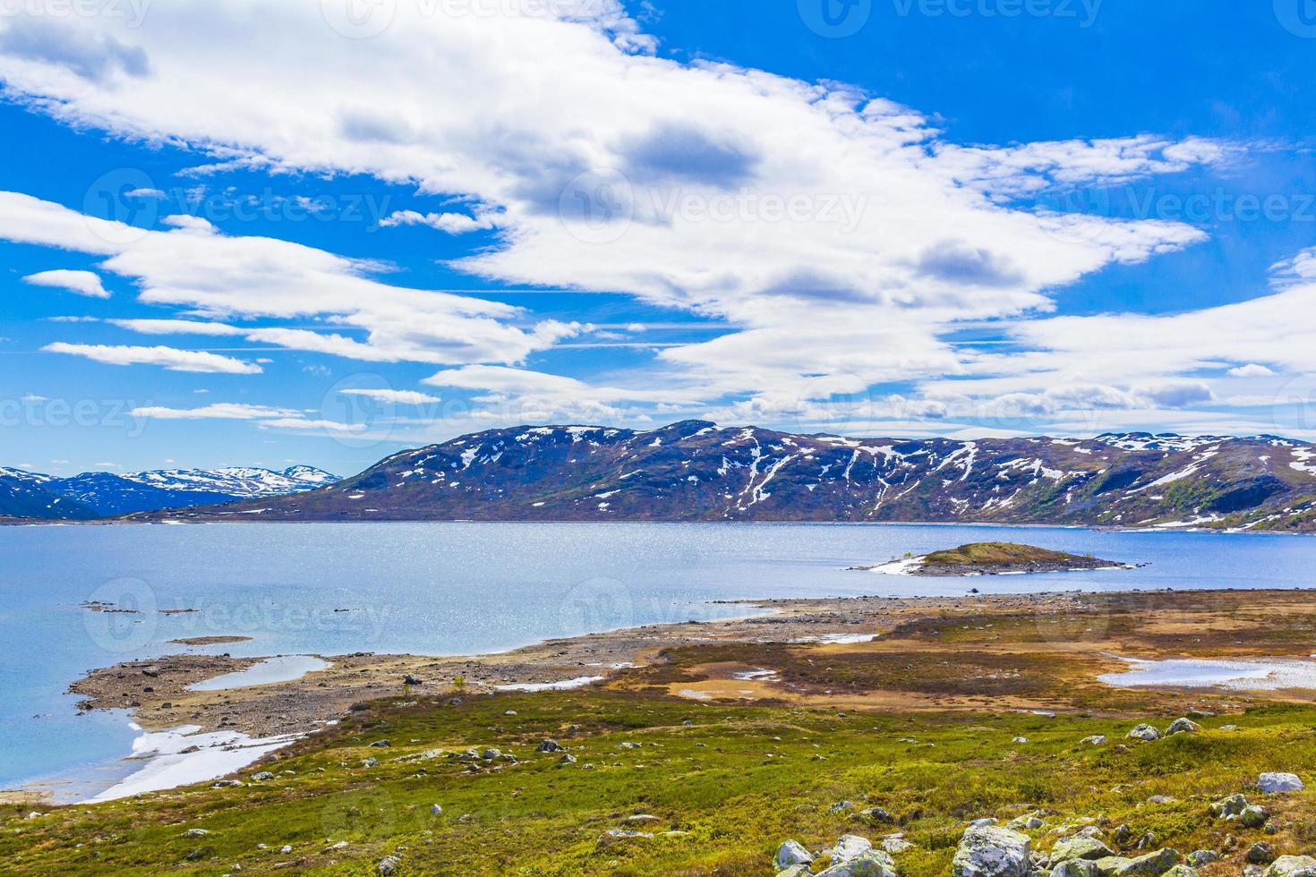 Vavatn lake panorama landscape boulders mountains Hemsedal Norway. photo