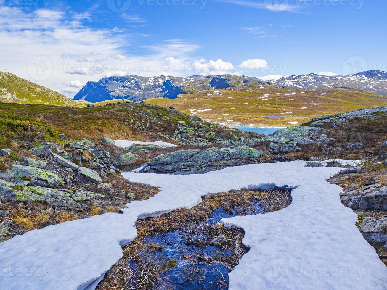 vavatn lago panorama áspero paisaje nieve montañas hemsedal noruega. foto