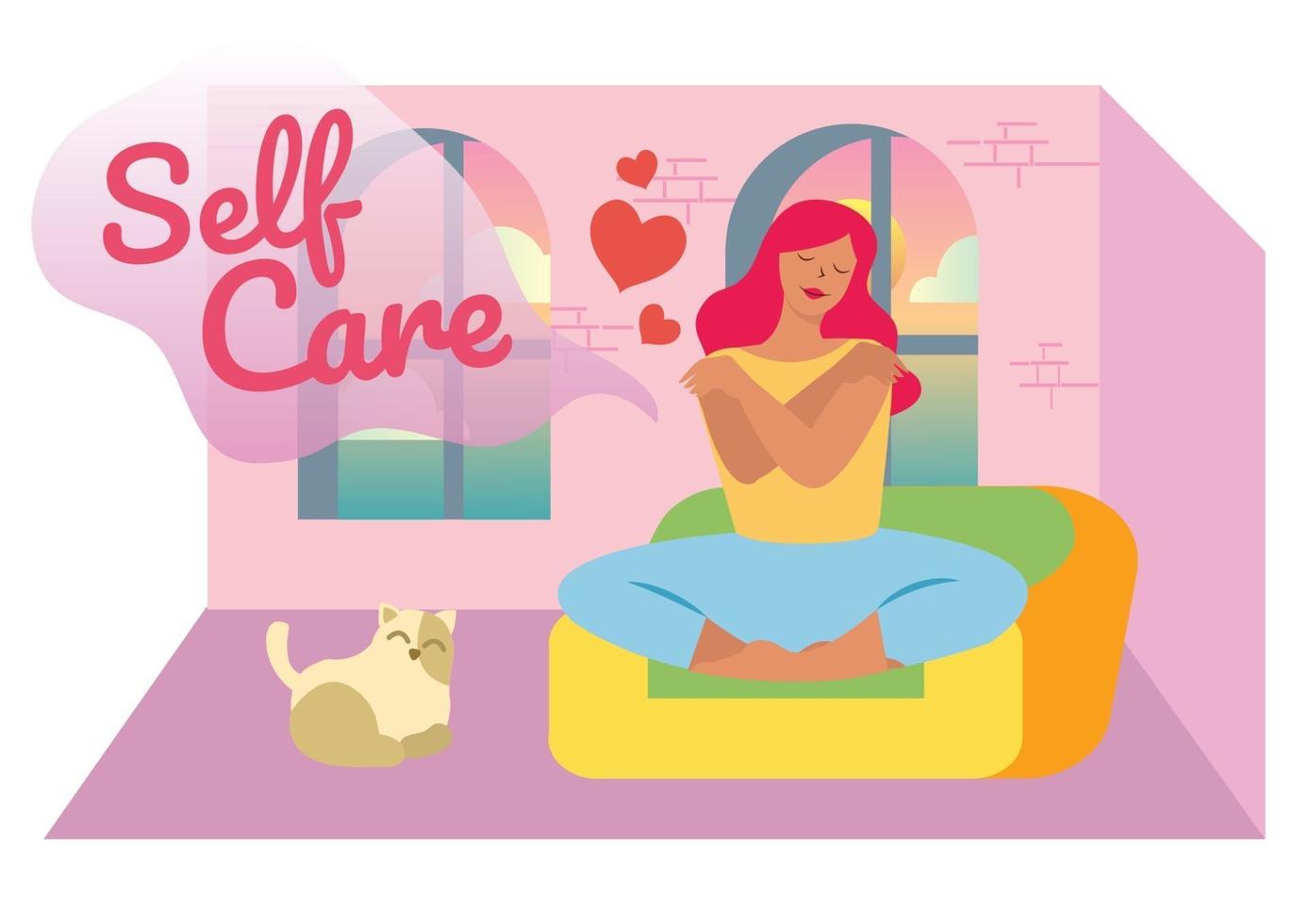 girl with cat self care concept vector