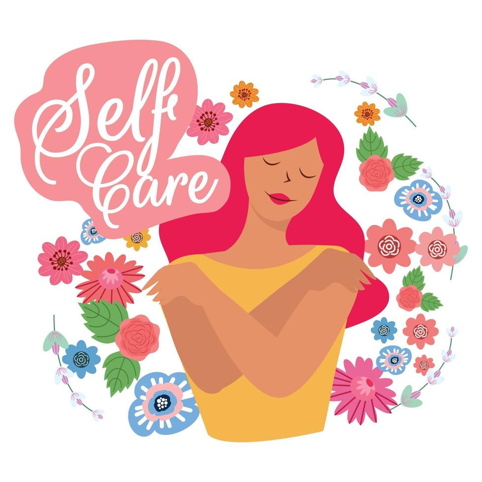 girl with warm cuddle  self care concept vector