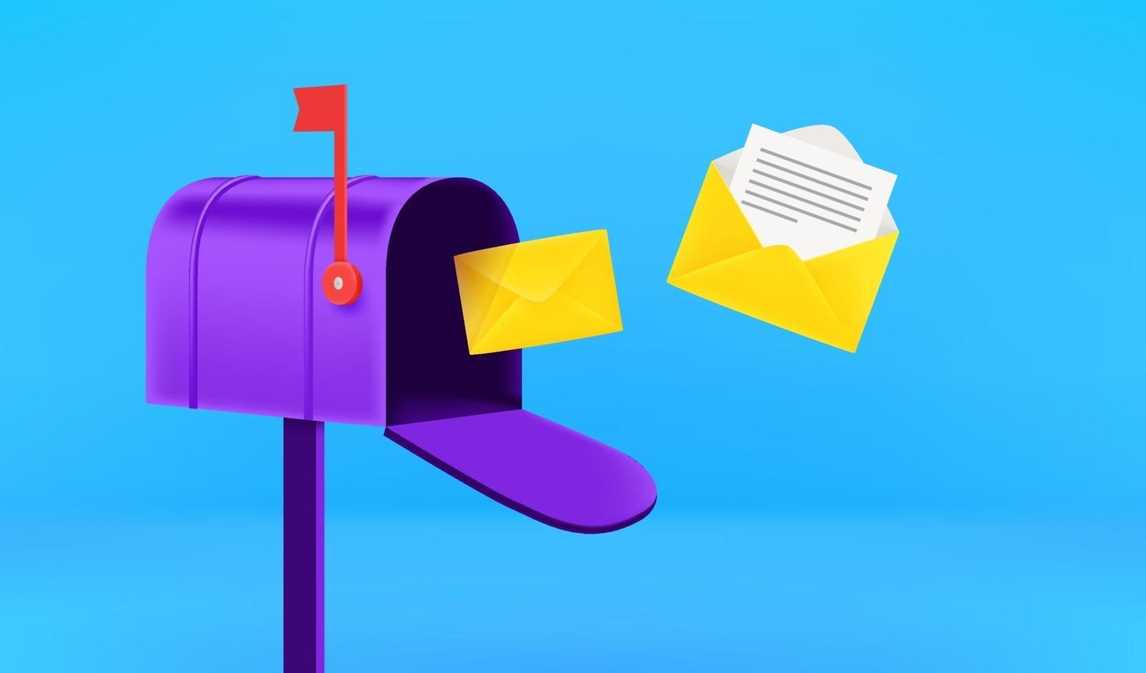 Opened mail box with flying letters. Receiving mail concept vector