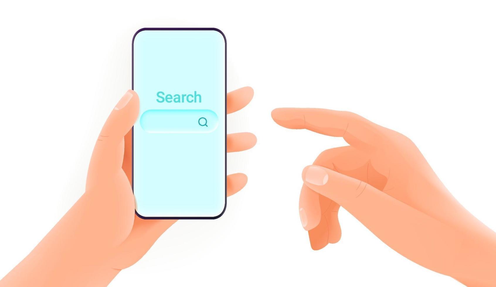 Man holding smartphone and using search engine vector