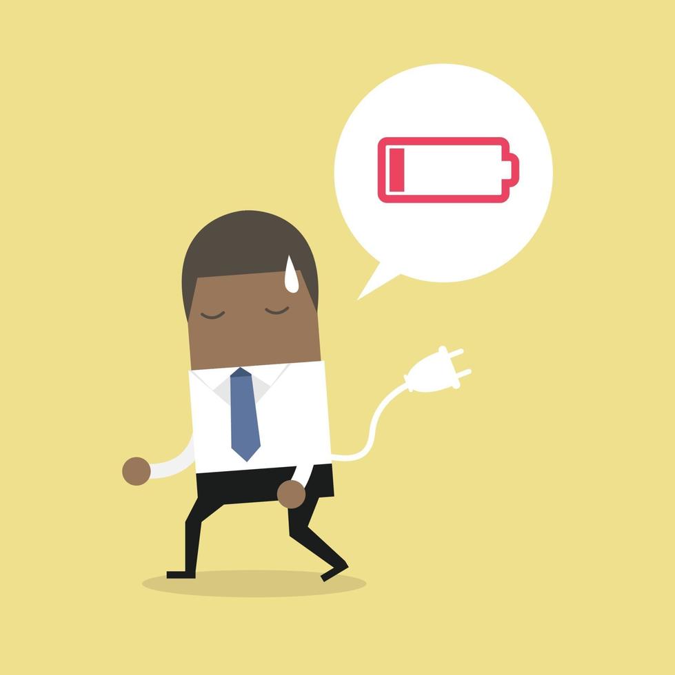 African businessman feeling tired and low power battery. vector