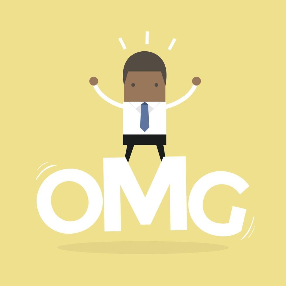 African businessman surprise stand on oh my god word. vector