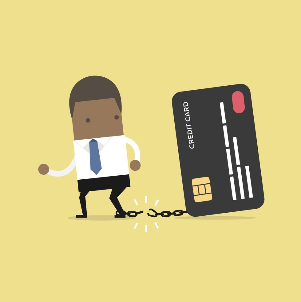 African businessman breaks free from the chain to bank credit card. vector