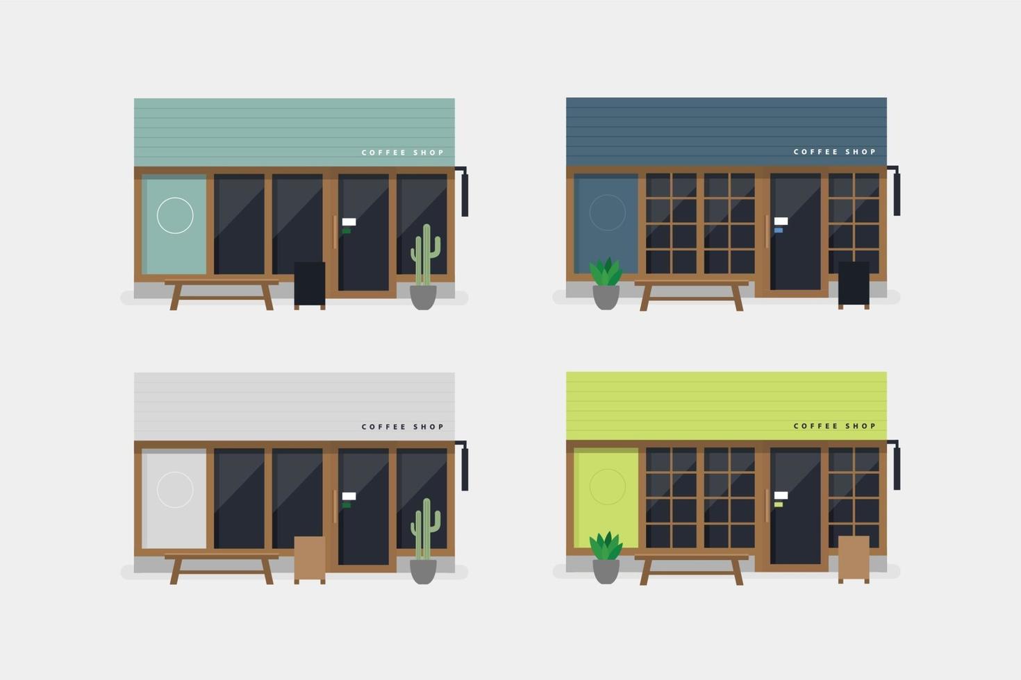 Set of modern coffee shop or cafe front view. vector