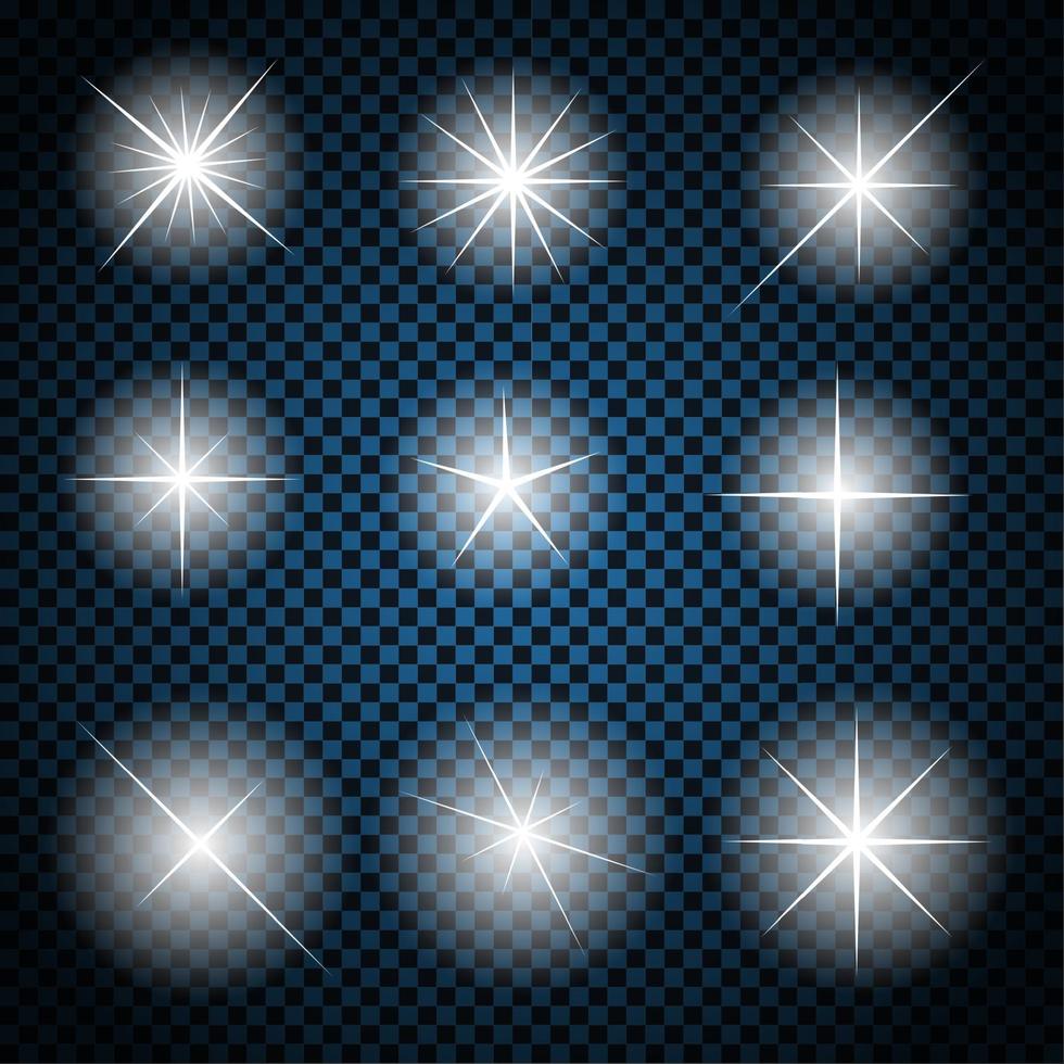 conjunto de estrellas de luz brillantes con destellos ilustración vectorial vector