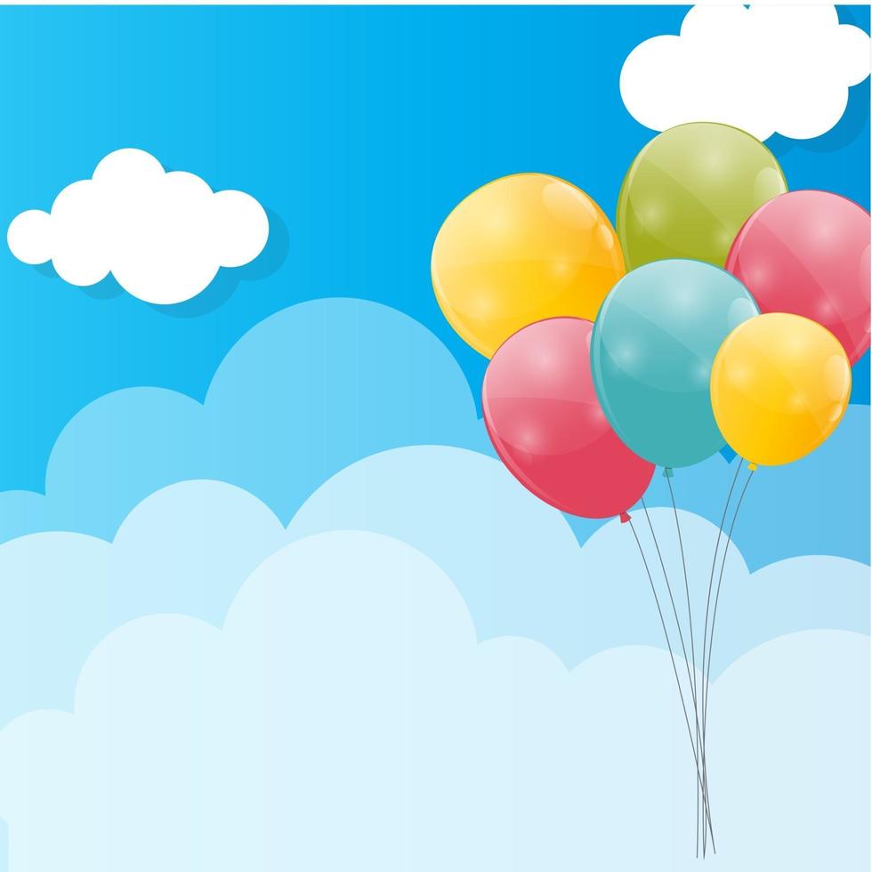 Globos de colores brillantes contra la ilustración de vector de fondo de cielo azul