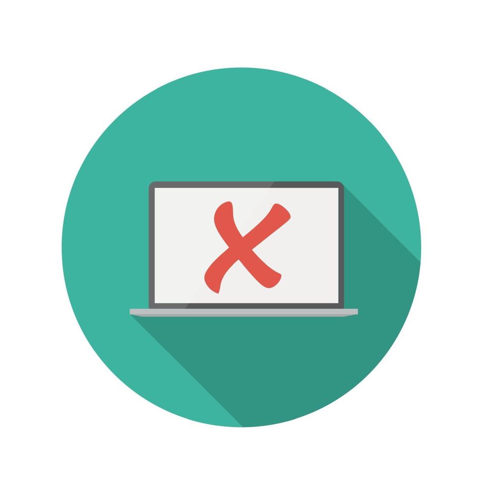 Flat Design Concept Laptop Icon Vector Illustration With Long Shadow.