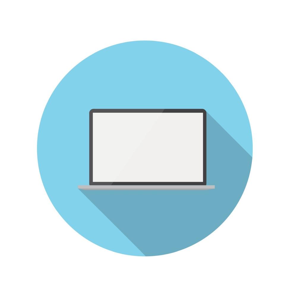 Flat Design Concept Laptop Icon Vector Illustration With Long Shadow.