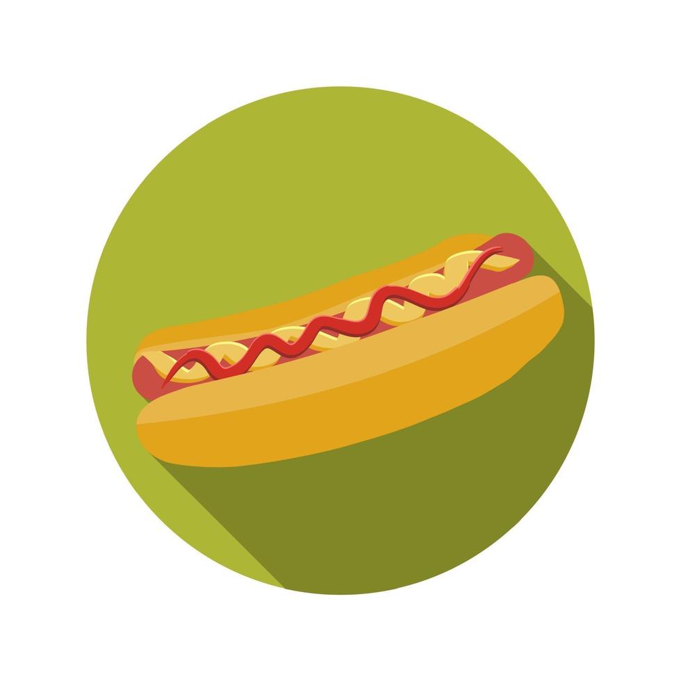 Flat Design Concept Hot Dog Vector Illustration With Long Shadow.