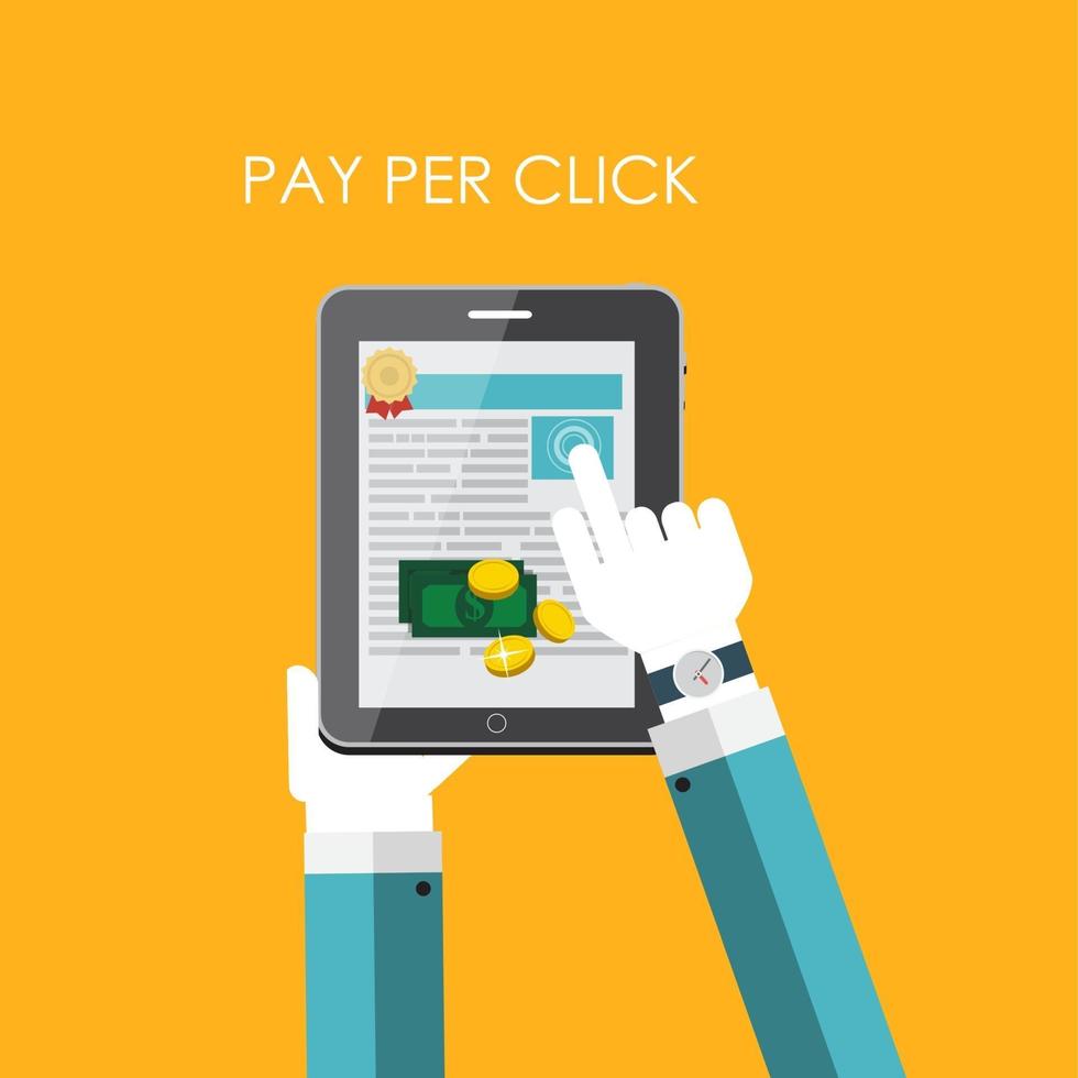 Pay Per Click Flat Concept for Web Marketing. Vector Illustration