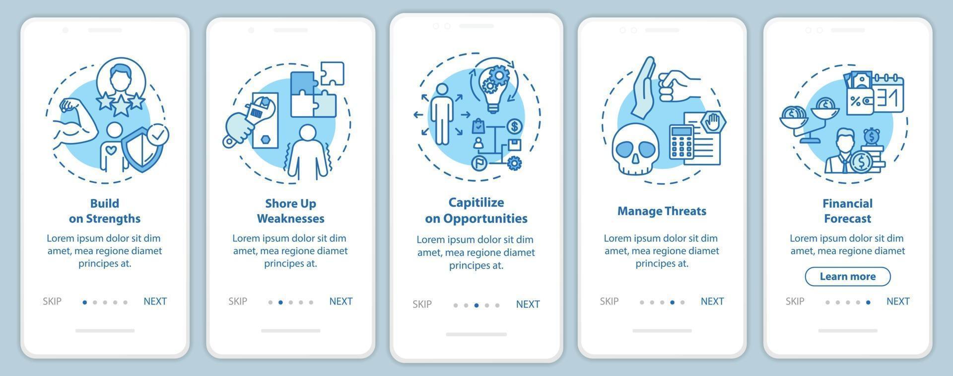 Building up strength onboarding mobile app page screen with concepts vector