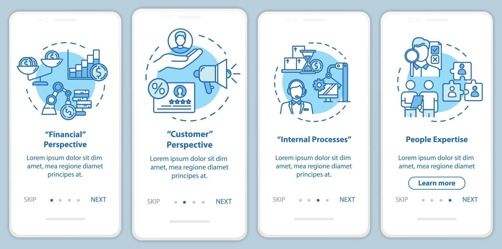 Financial perspective onboarding mobile app page screen with concepts vector