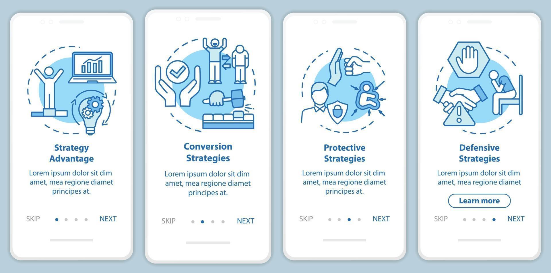 estrategias de marketing que incorporan la pantalla de la página de la aplicación móvil con conceptos vector