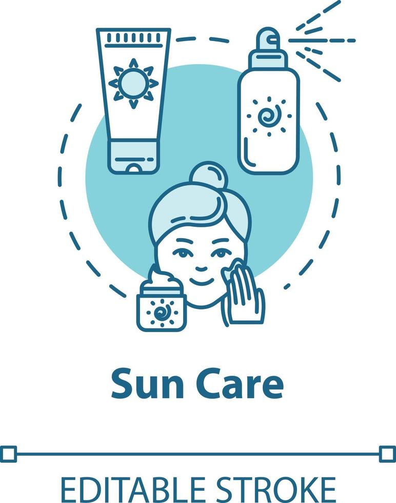 cuidado solar, protectores solares, icono de concepto de cosméticos de protección solar vector